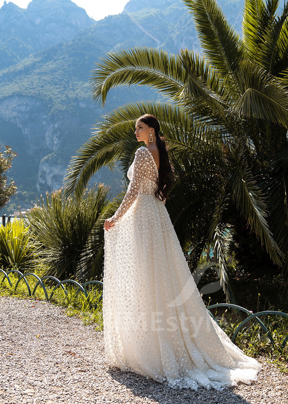 Luxusné kvetované svadobné šaty LS509