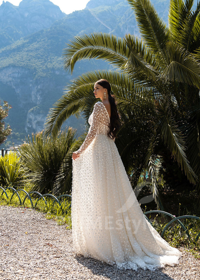 Luxusné kvetované svadobné šaty LS509