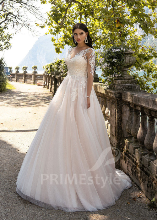 Jednoduché čipkované svadobné šaty LS511