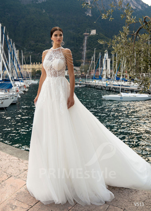 Luxusné čipkované svadobné šaty LS513