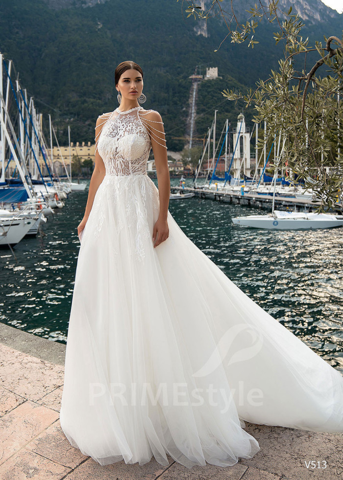 Luxusné čipkované svadobné šaty LS513