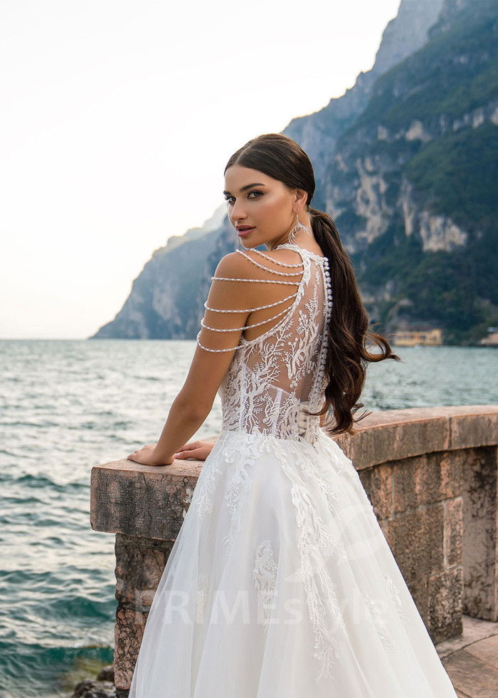 Luxusné čipkované svadobné šaty LS513