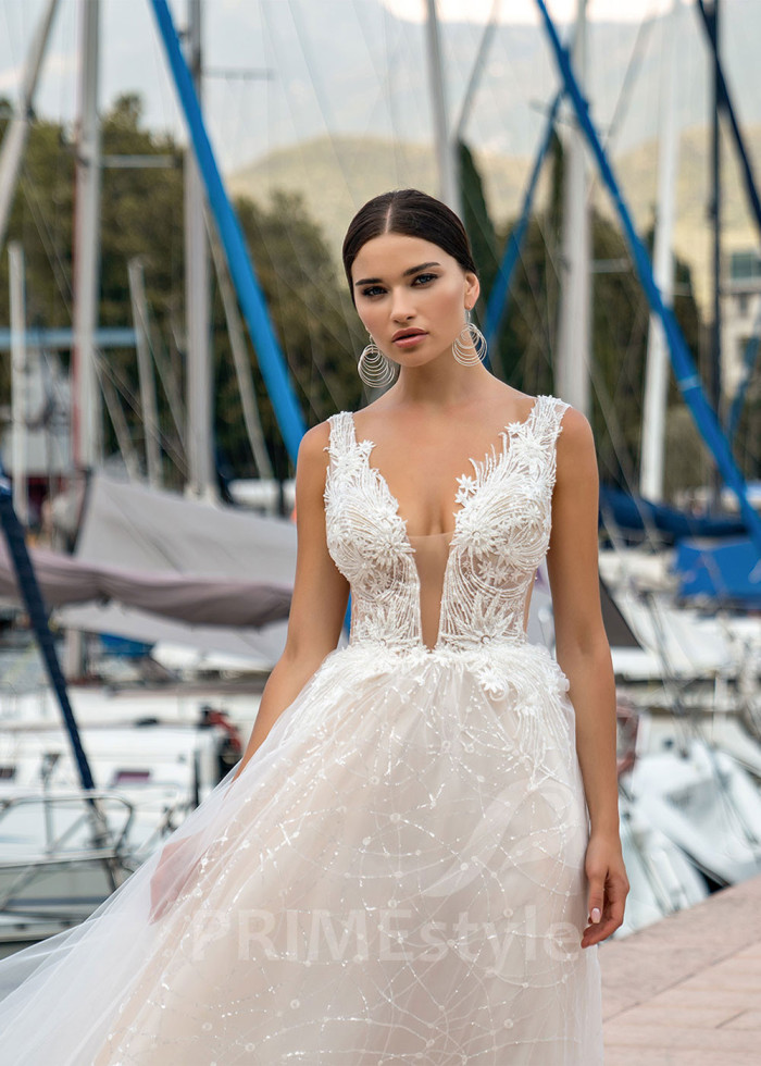 Luxusné trblietavé svadobné šaty LS514