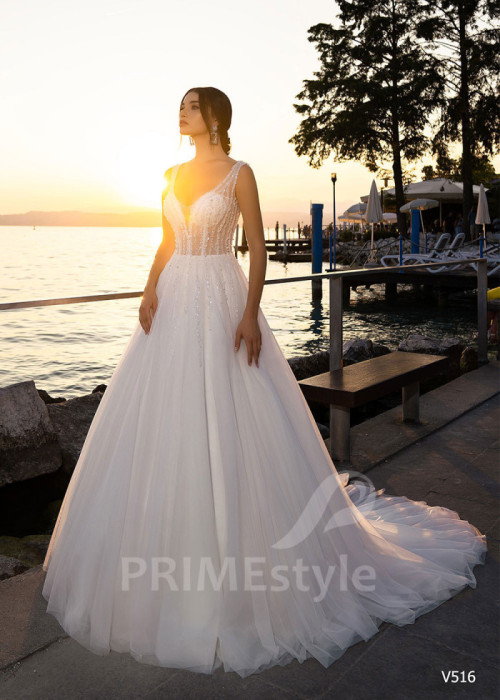 Jednoduché trblietavé svadobné šaty LS516