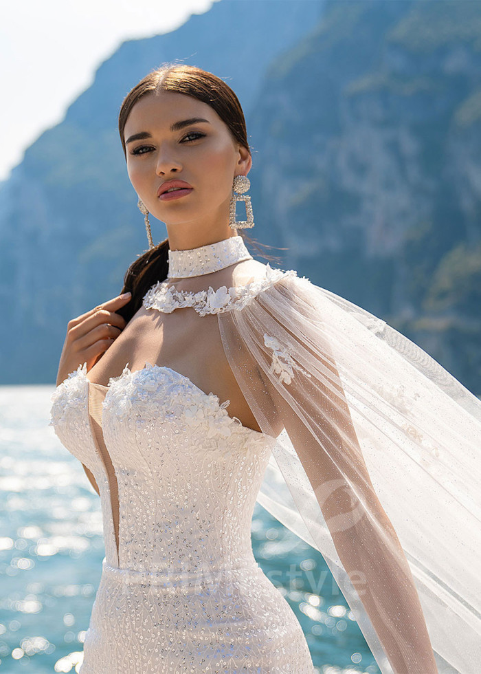 Extravagantné trblietavé svadobné šaty LS526