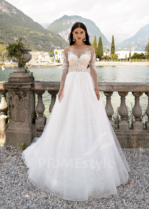 Extravagantné čipkované svadobné šaty LS531