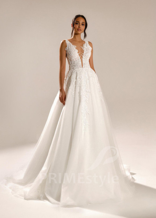 Elegantné čipkované svadobné šaty Laryna