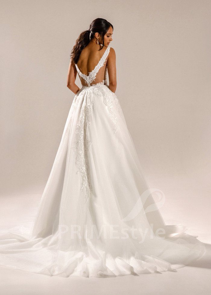 Elegantné čipkované svadobné šaty Laryna