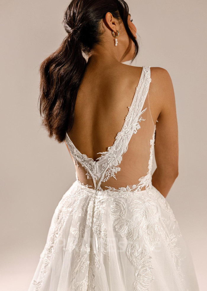 Elegantné čipkované svadobné šaty Laryna
