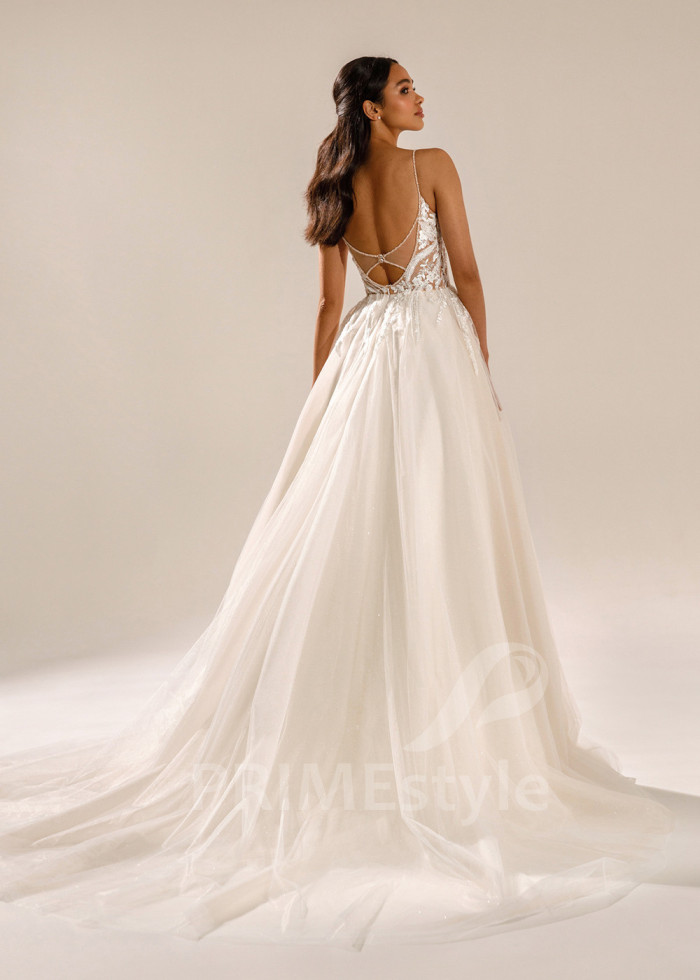 Jednoduché svadobné šaty na ramienka Ophelia