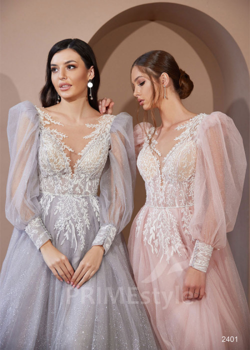 Jednoduché trblietavé svadobné šaty RCS2401 2