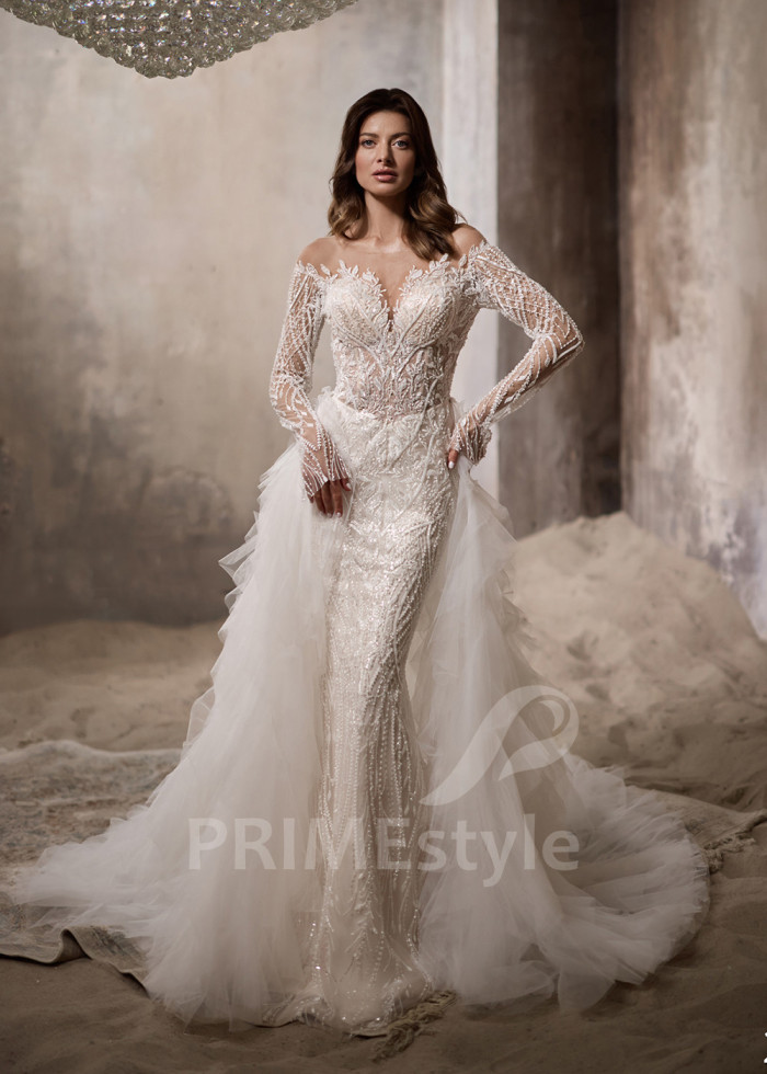 Luxusné svadobné šaty s odopínateľnou vlečkou LC2800