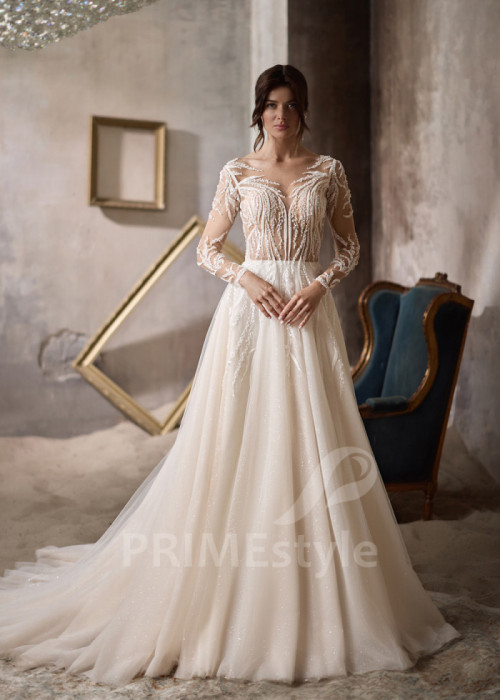 Elegantné svadobné šaty s dlhým rukávom LC2803