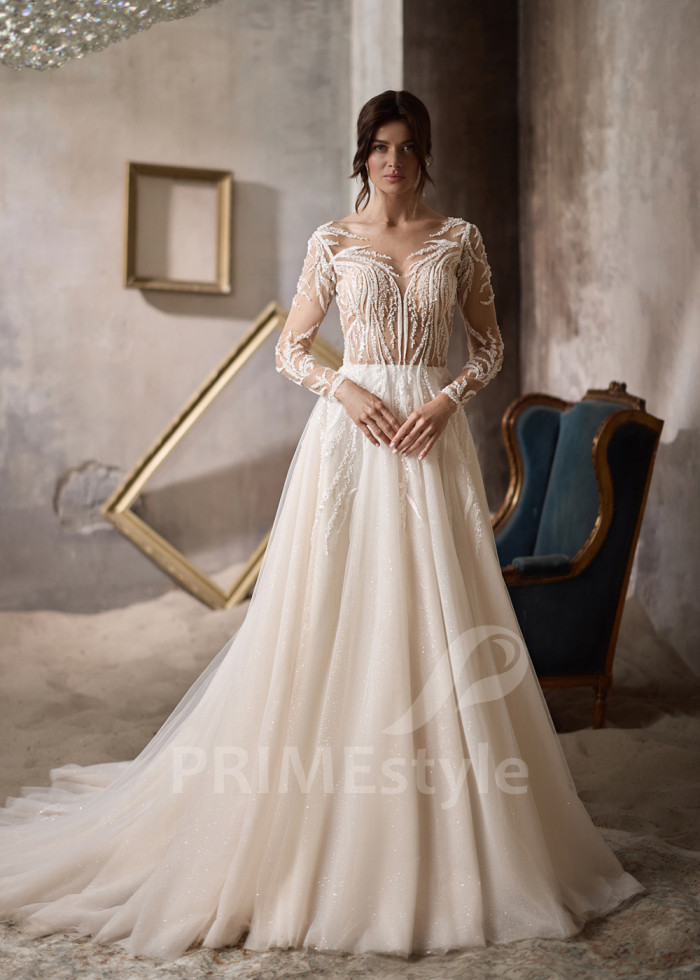 Elegantné svadobné šaty s dlhým rukávom LC2803