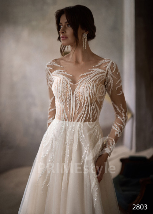 Elegantné svadobné šaty s dlhým rukávom LC2803 2