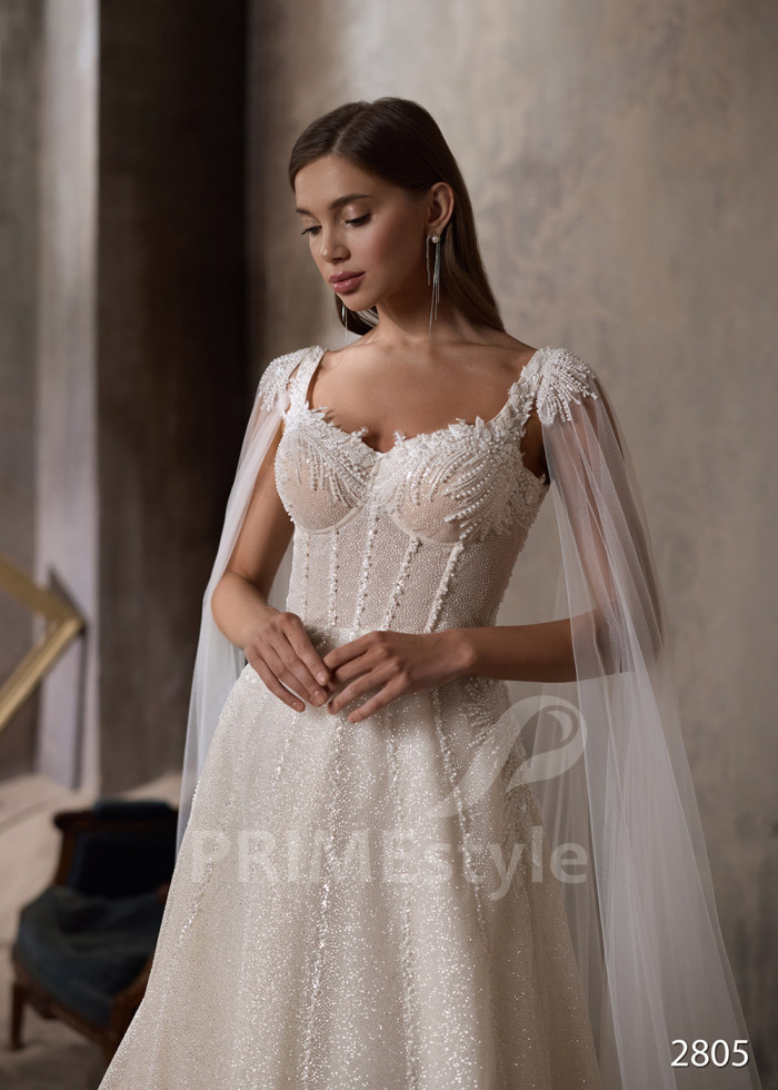 Svadobné šaty s dlhými prehozovými rukávmi LC2805