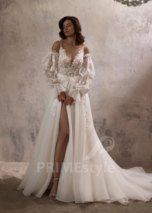 Exkluzívne svadobné šaty s dlhým rukávom LC2809