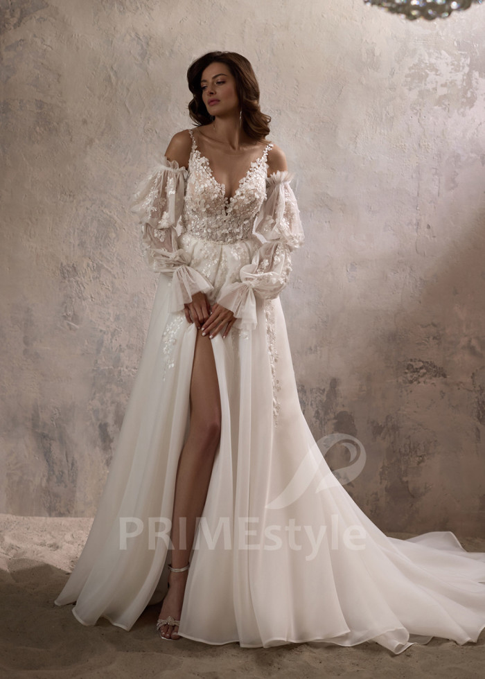 Exkluzívne svadobné šaty s dlhým rukávom LC2809