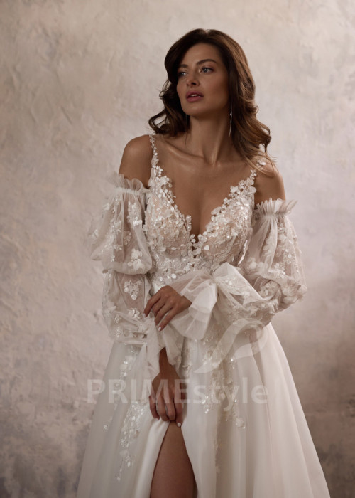 Exkluzívne svadobné šaty s dlhým rukávom LC2809 2