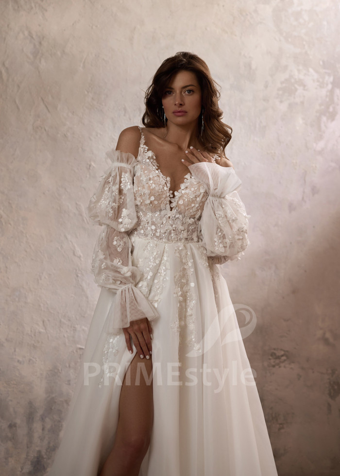 Exkluzívne svadobné šaty s dlhým rukávom LC2809