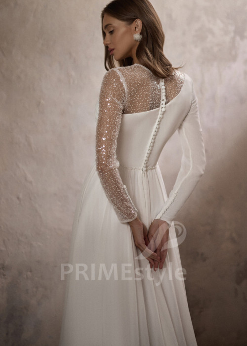 Jednoduché šifónové svadobné šaty LC2810 2