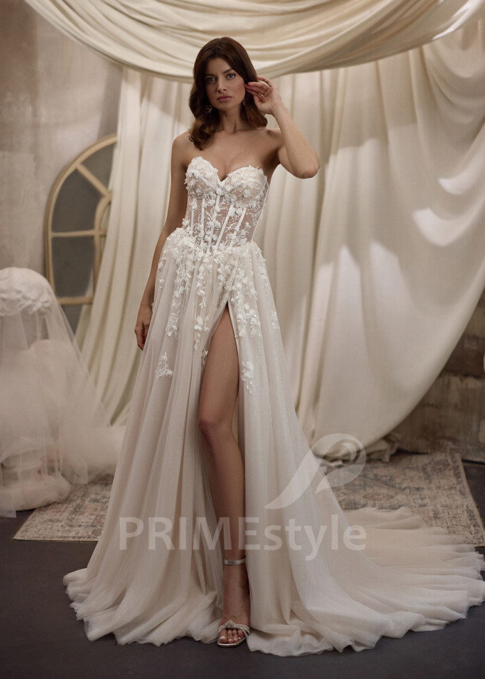 Romantické svadobné šaty s dlhými prehozovými rukávmi LC2818