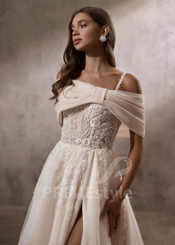 Luxusné svadobné šaty s padnutými ramienkami LC2822