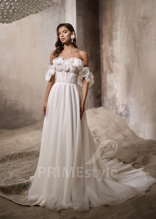 Jednoduché svadobné šaty s padnutými ramienkami LC2824