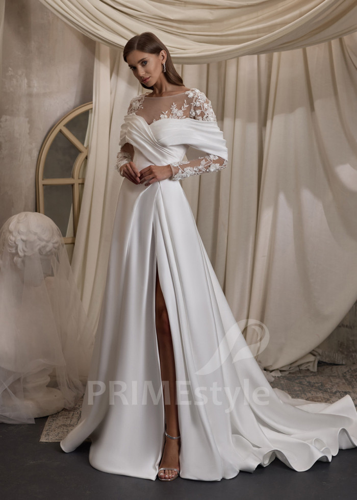 Elegantné saténové svadobné šaty LC2826