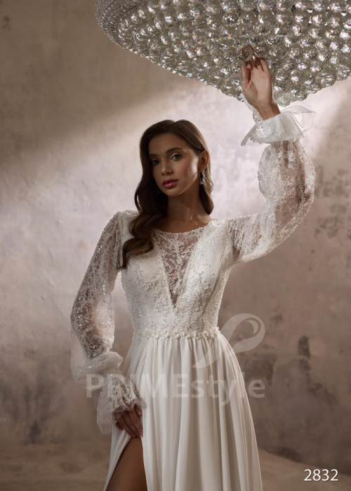 Romantické svadobné šaty s dlhým rukávom LC2832 2