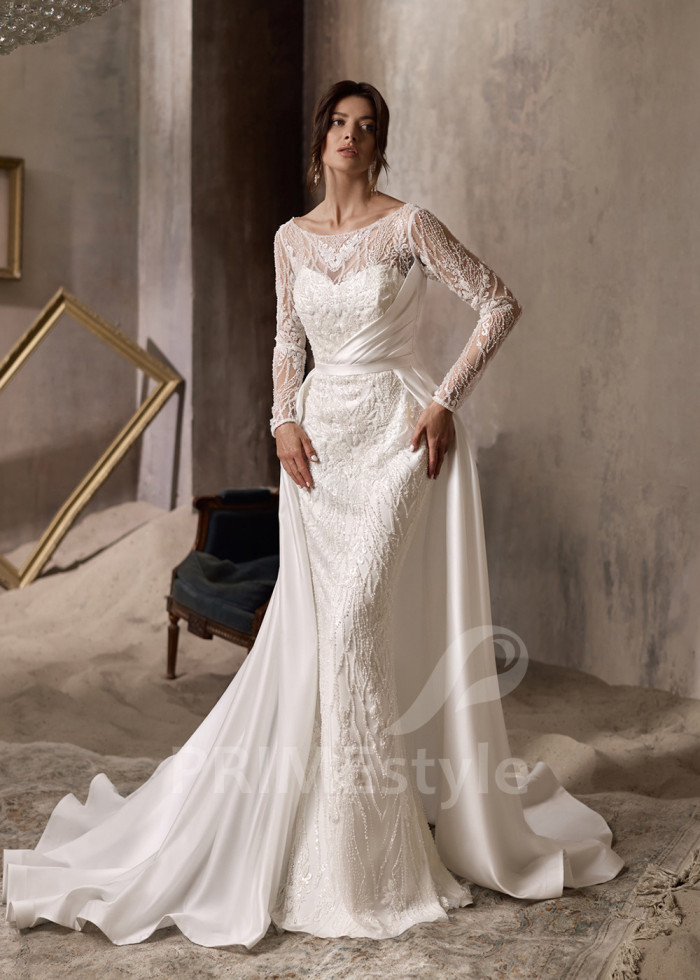 Luxusné svadobné šaty s odopínateľnou vlečkou LC2838